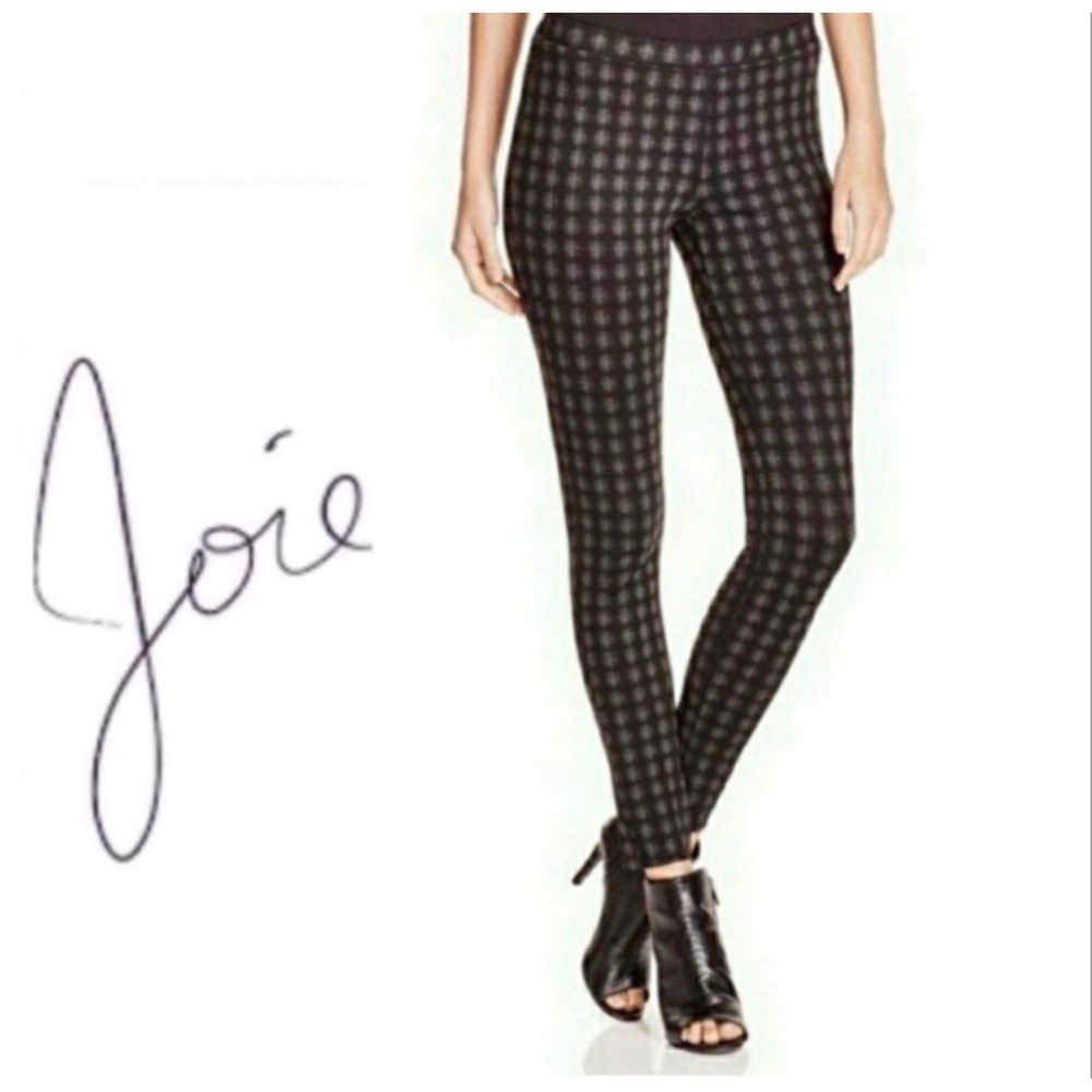 Joie Keena Leggings Size S Charcoal Black Gingham Plaid Dark Academia Preppy